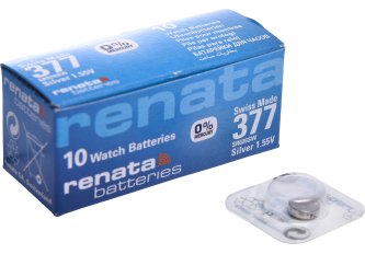 Piles de montres Renata 377 sans mercure - boîte de 10